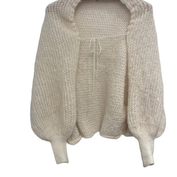 Handmade Drop Shoulder Open FrontCrop Cardigan beige ballon sleeve - Picture 8 of 8